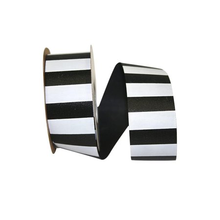 RELIANT RIBBON 10.37 in. 25 Yards Aqua Cabana Stripe Ribbon, Black & White 0966-984-09J